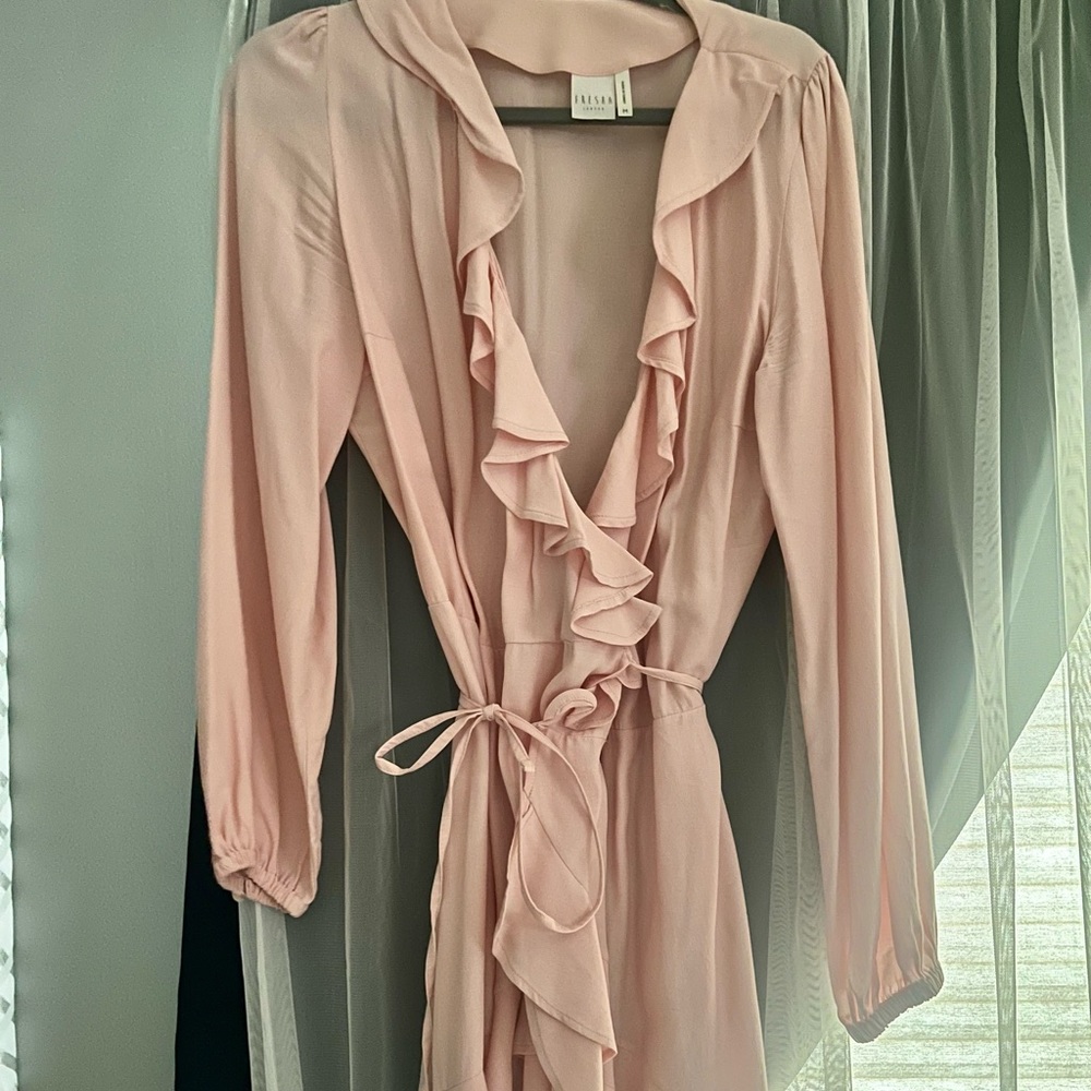 Fresha London Pink Wrap Ruffle Dress Size Medium